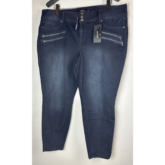 NWT Torrid Jegging Moto Multi Zip Stretch Dark Wash Jeans Women's Plus Size 26 - Picture 2 of 11